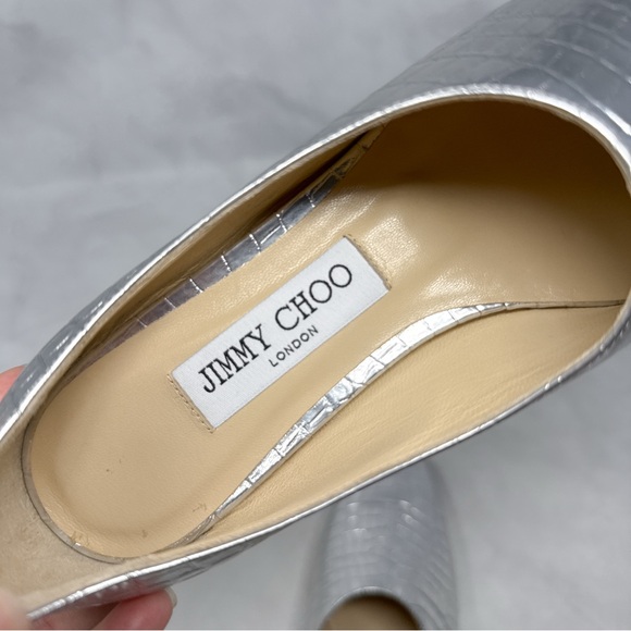 NEW Jimmy Choo Joselyn Croc Metallic Leather Square Toe Loafer Flat Shoes Silver - Picture 7 of 12